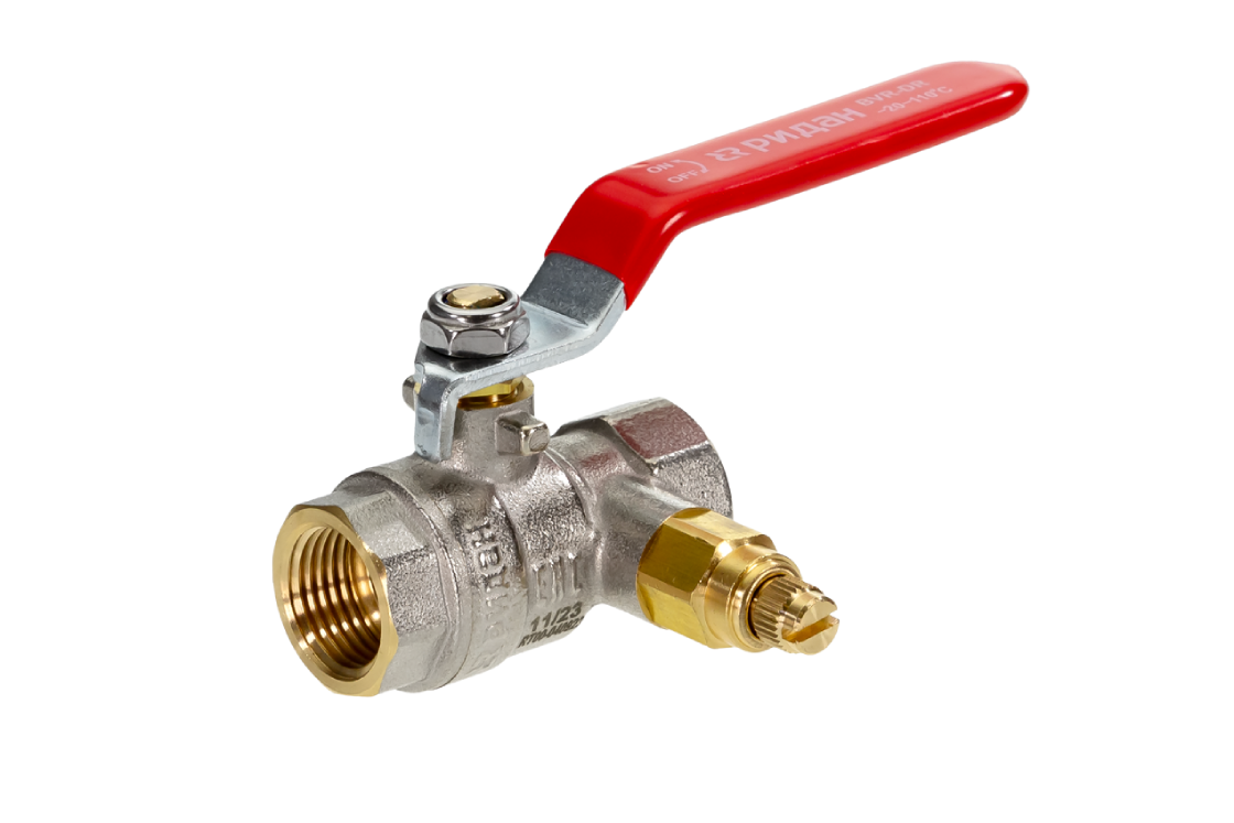 Ридан BVR-DR 065B8319RG — Кран шаровой ГОСТ59553-2021 PN40 DN32 с внутренней резьбой и спускным элементом; Т -20 °С...+110 °С; материал корпуса латунь