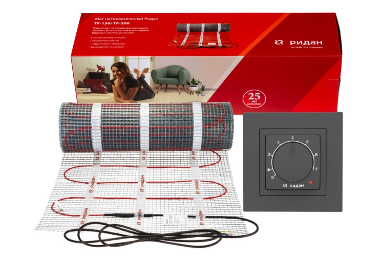 Ridan 21RT1001R — Розничный комплект для теплого пола: нагревательный мат Ridan TF-150 1 м² с терморегулятором Ridan Twist (белый)