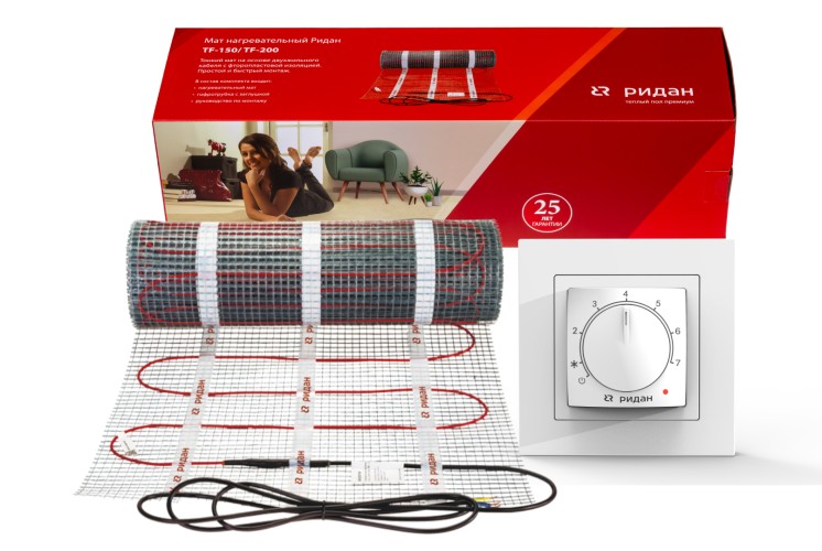 Ridan 21RT1080R — Розничный комплект для теплого пола: нагревательный мат Ridan TF-200 3,5 м² с терморегулятором Ridan Twist (черный)